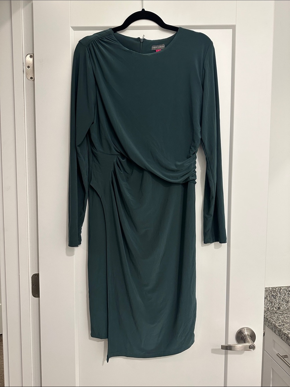 Vince Camuto Dark Green Long-Sleeve Draped Dress